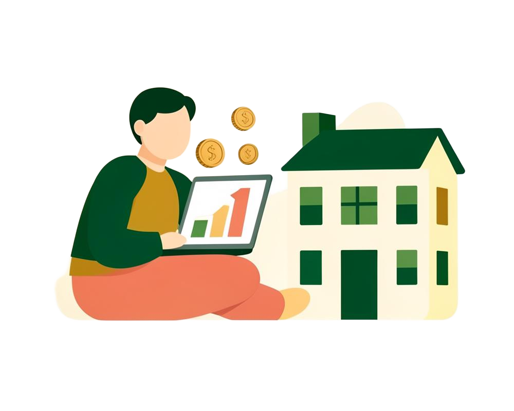 Illustration av en person som räknar på avkastningen för en bostadsrätt